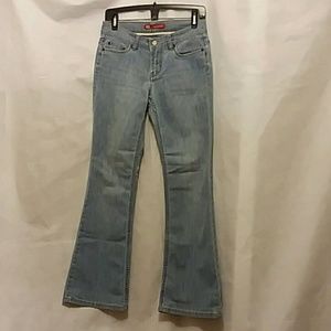 X2 Express Slim Fit Flare Leg Light Wash Blue Jeans Womens 4 Y2K Low Rise